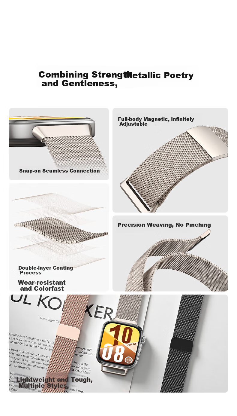 W&P Compatible with Huawei Fit 5 Strap, Milanese Loop for Huawei Watch Fit 5/4/3/4 Pro, New Metal Magnetic Stainless Steel Breathable Watch Band, WP · Starlight Color 3