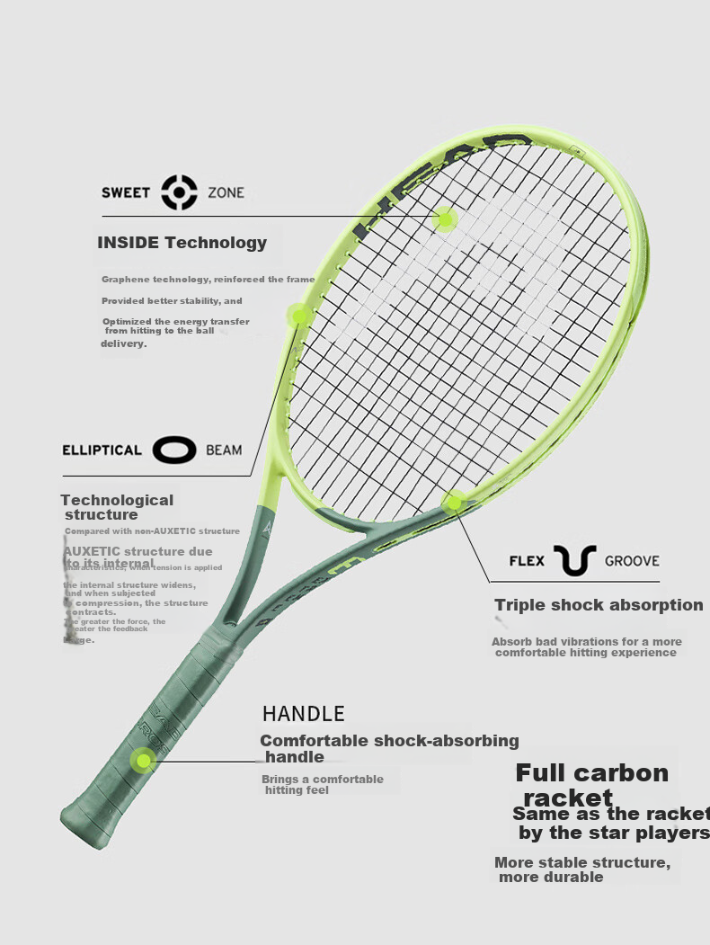 HEAD Full Carbon Tennis Racket Youth Beginner Full Carbon Tennis Racket 9