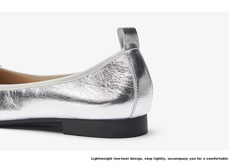 Le Saunda Elegant Bow Square Toe Shallow Low Heel Slip-On Women's Flats 6M01701 Moonlight Silver SVL 36 7