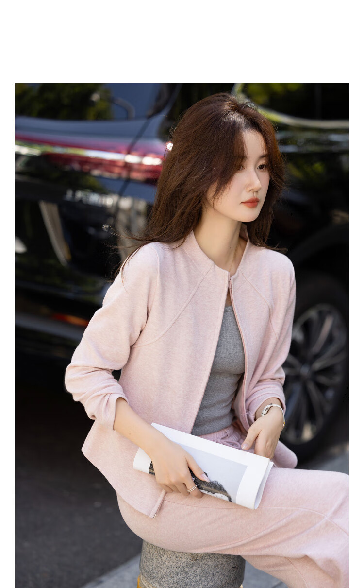Demana Light Sports Set Autumn Korean Style Stand Collar Long Sleeve Top Elastic Waist Spliced Pants Women's Two-Piece Set 4