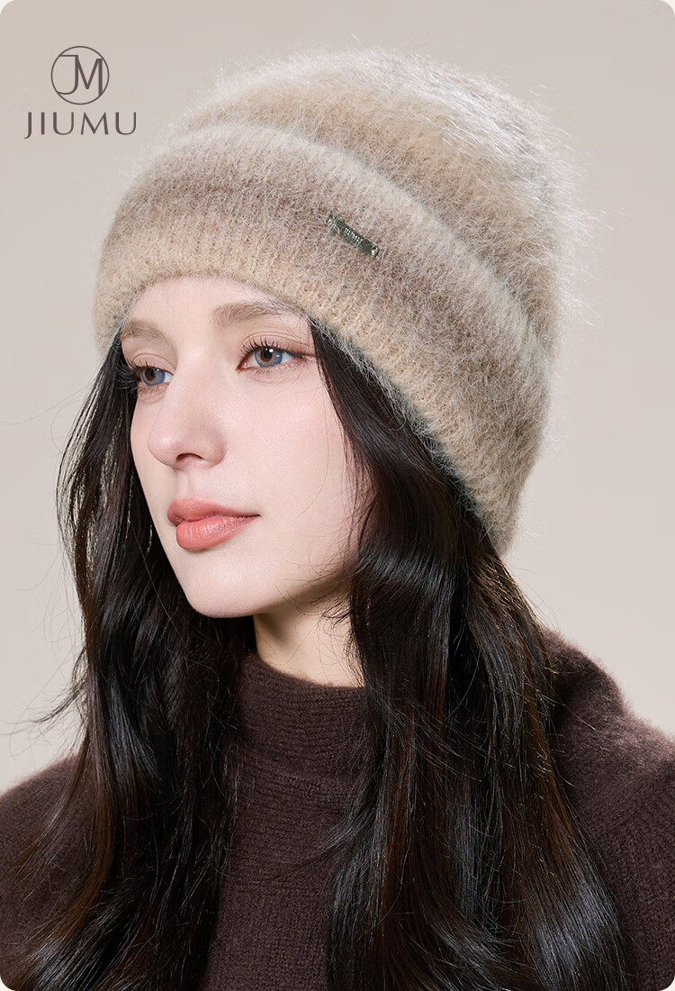 JIUMU Alpaca Wool Warm Knitted Beanie Autumn Winter Cold Weather Outdoor Ear Protection Hat for Women 1