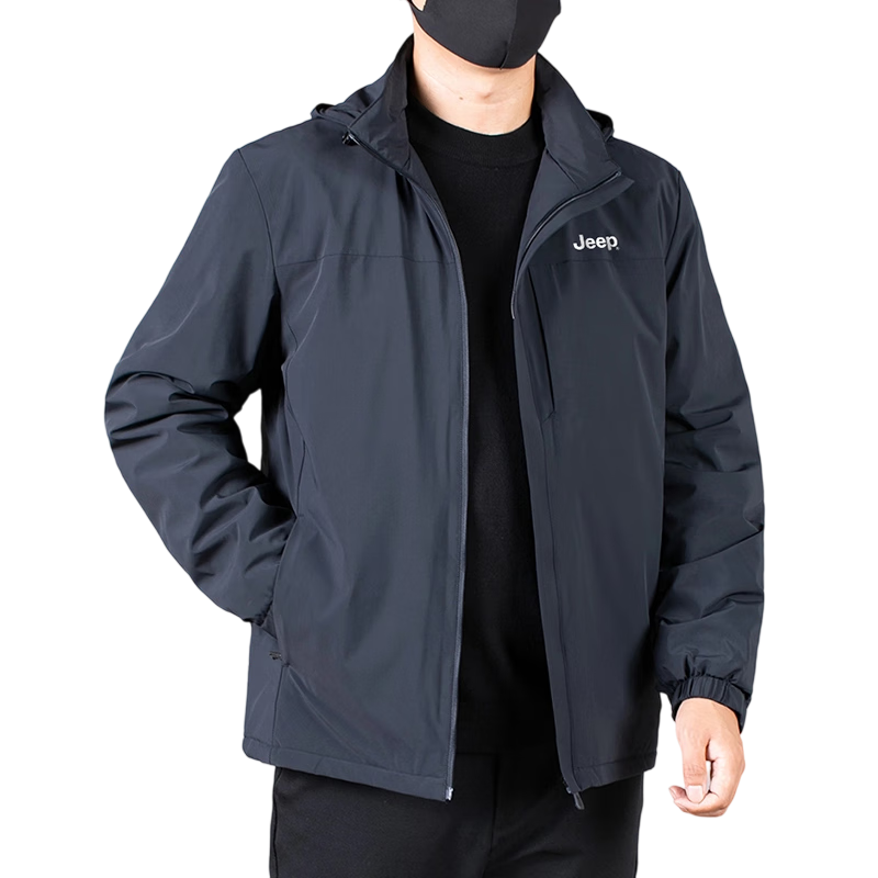 JEEP Men's Autumn Winter Hooded Business Casual Jacket Black 3XL