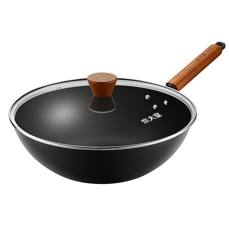 COOKER KING Iron Wok, Household Non-Coated Stainless Wok, Specially Designed for Gas Stove, Stir-Fry Pan, Flat-Bottom Pan, Extreme Iron Wok, 32cm