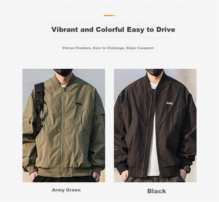 JEEP Men's Jacket, Spring And Autumn Trendy Baseball Coat, Casual Loose Workwear Clothing for Men, Army Green, Size M 4