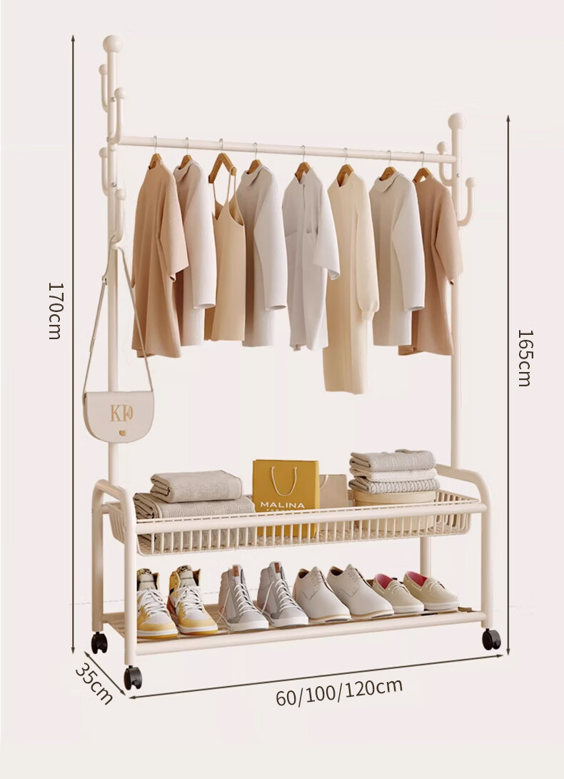 Yaoying YJ16 White Single-Layer 60cm Floor Standing Coat Rack Clothes Hanger for Bedroom Balcony Storage 2