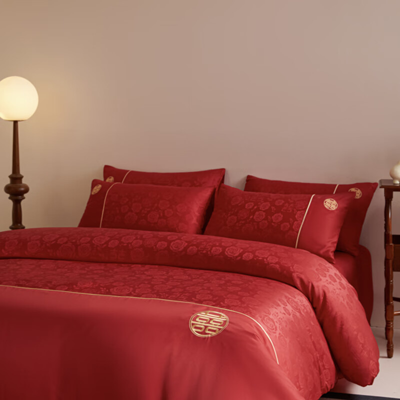 Hodo Premium Wedding Bedding Set 4-Piece for 1.5/1.8m Bed, Double Duvet Cover, Non-Cotton, Red Wedding Room Bed Sheet and Duvet Cover 2*2.3m