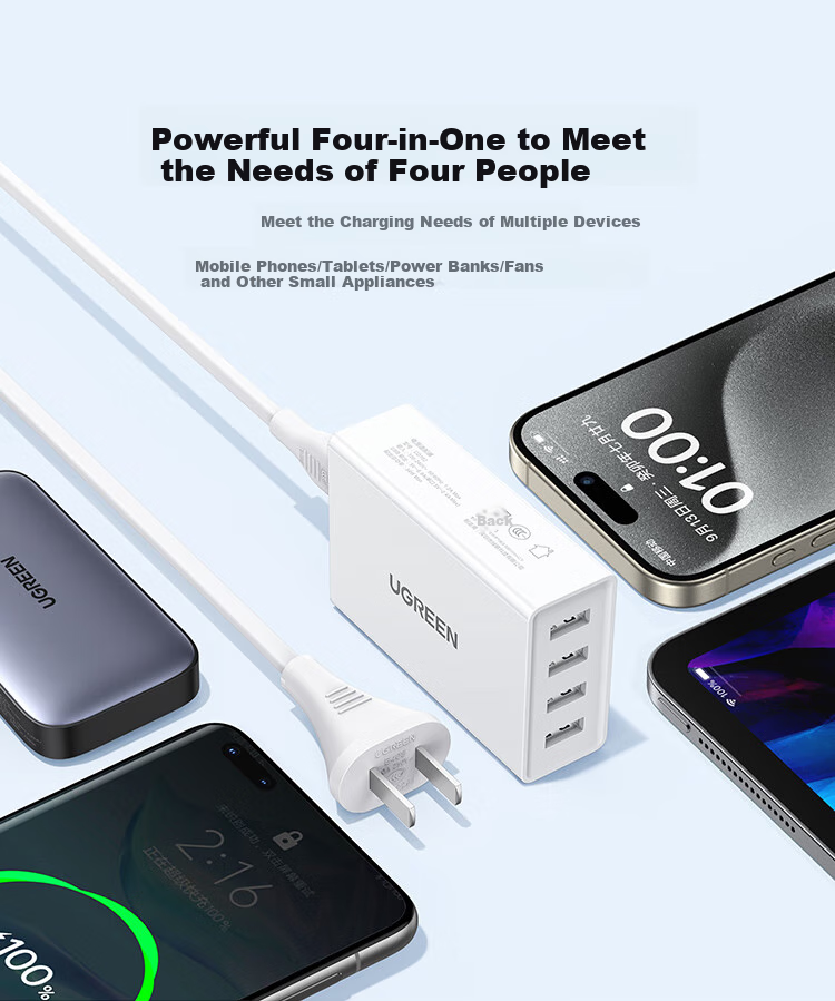 UGREEN Multi-Port USB Charger Socket, 6.8A Fast Charging Head, Four-Port Charging Plug, Suitable for Apple IPhone 18/17/16e/15, Huawei, Xiaomi Tablets, Smartwatches, Desktop Model 3
