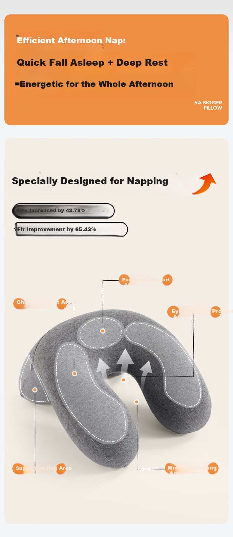 CORY Nap Pillow for Adults And High School Students, Office Nap Pillow, Sleeping Pillow, Hugging Pillow, Nap Aid - Gray 2