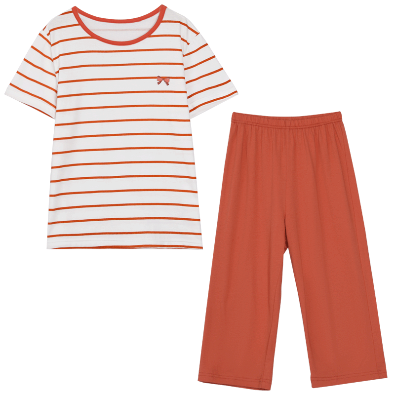 Hodohome Children's Pajamas, Girls' Pure Cotton 7A Antibacterial Short-Sleeve Capri Pants, Home Wear, Cartoon Air Conditioning Suit for Girls, 306 165