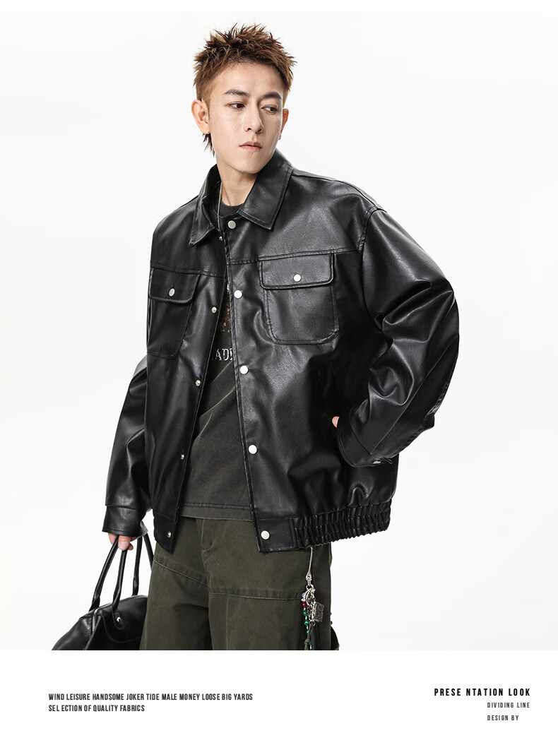 CLOR American-Style Waterproof Motorcycle Leather Jacket for Men, Spring And Summer Trendy PU Leather Jacket, Versatile Casual Outerwear, PY02 Brown, Size L 3