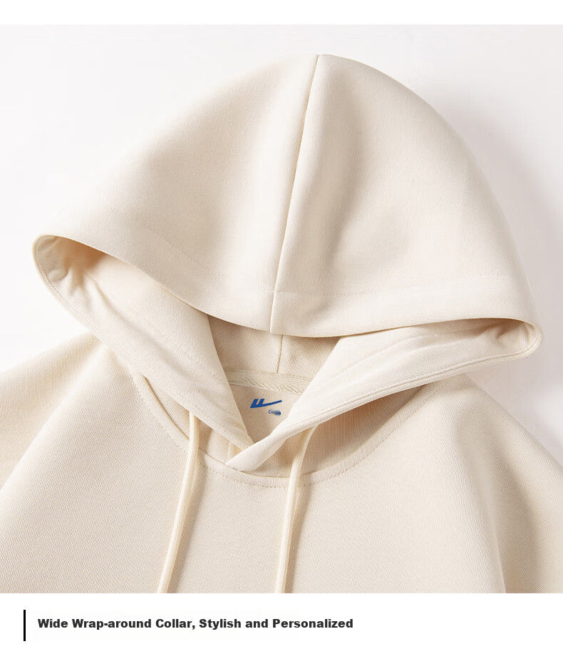 Warrior Spring and Autumn Hoodie Unisex Loose Heavyweight Pullover Couple Trendy Sports Sweatshirt Light Beige XL 21
