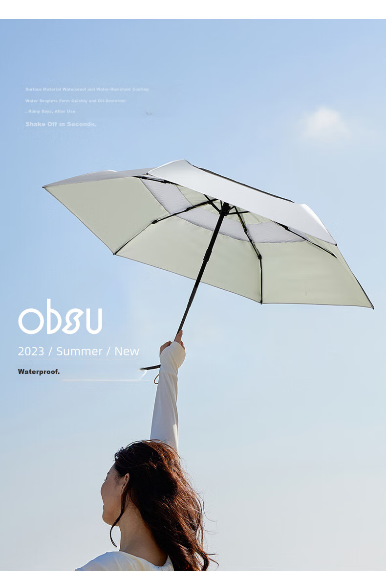 Obsu Japanese Obsu Compact Portable Sun Umbrella, UV Protection, Titanium Silver Coating, White, Titanium Silver Mesh Fabric 9