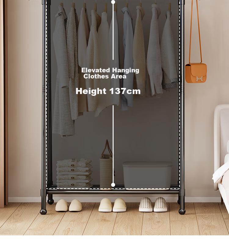 Yicainianhua Floor-Standing Coat Rack, Bedroom Clothes Hanger, Storage Rack, Large Garment Stand, Double-Pole Simple Coat Rack, 2236GDB 11