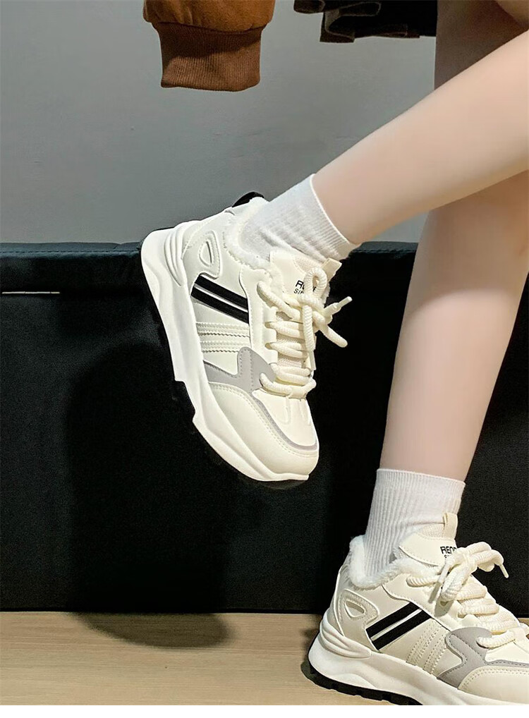 Renben Super Popular Couple Shoes Fleece Warm Unisex Sports Sneakers Women New Thick Sole Korean Style Versatile Dad Shoes 1