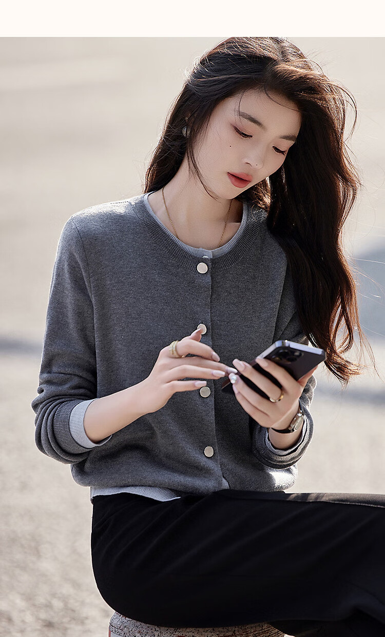 Dme [Quiet Luxury Inspired Wardrobe] Spring and Autumn Design Fake Two-Piece Color-Block Knit Sweater with Decorative Buckle for Women 43