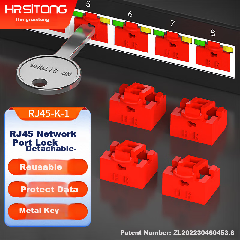 Hengruisitong RJ45 Network Port Lock, Removable Sealing Plug, Dust Plug, Computer Accessory, Network Port Blocking Plug, Safety Lock, Red, 10 Locks + 1 Key