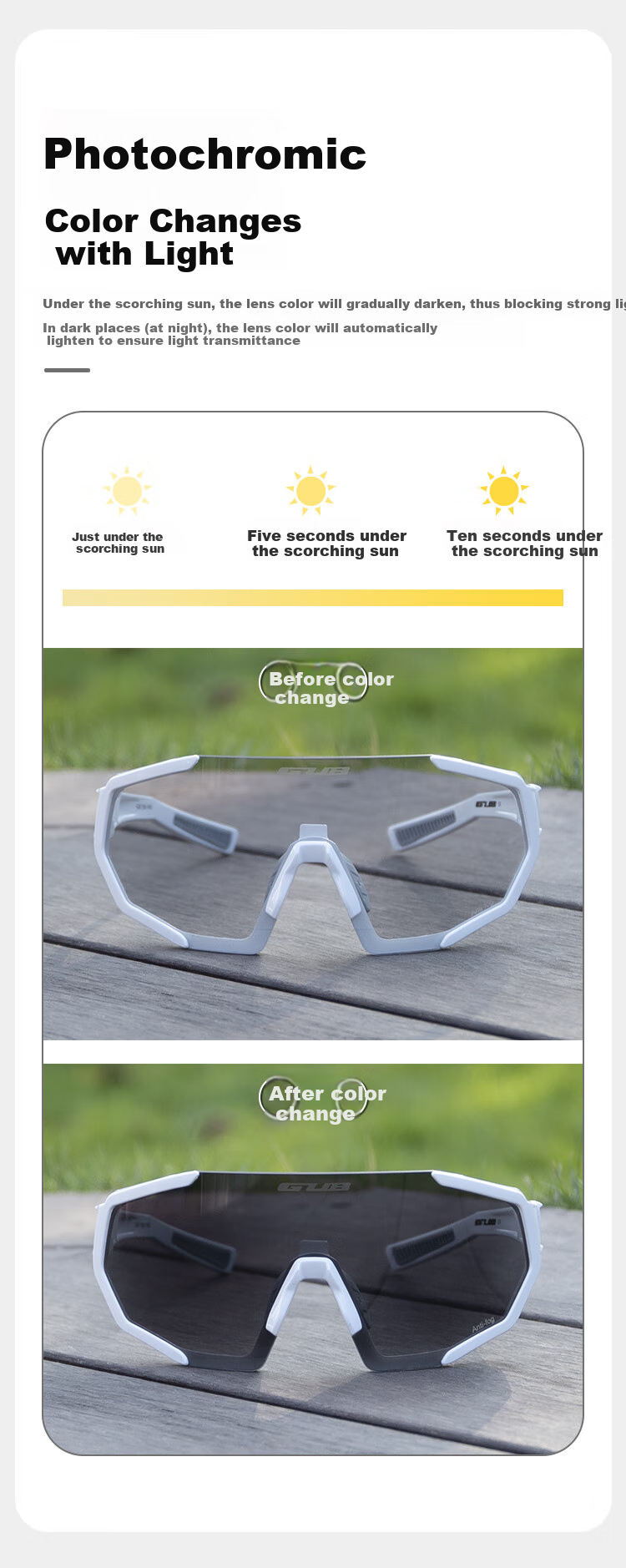 GUB 7000 Cycling Glasses, Photochromic Day And Night Use, for Men And Women, Outdoor Sports Protective Eyewear, Road Bike, Myopia, Windproof And Sand-Proof 6