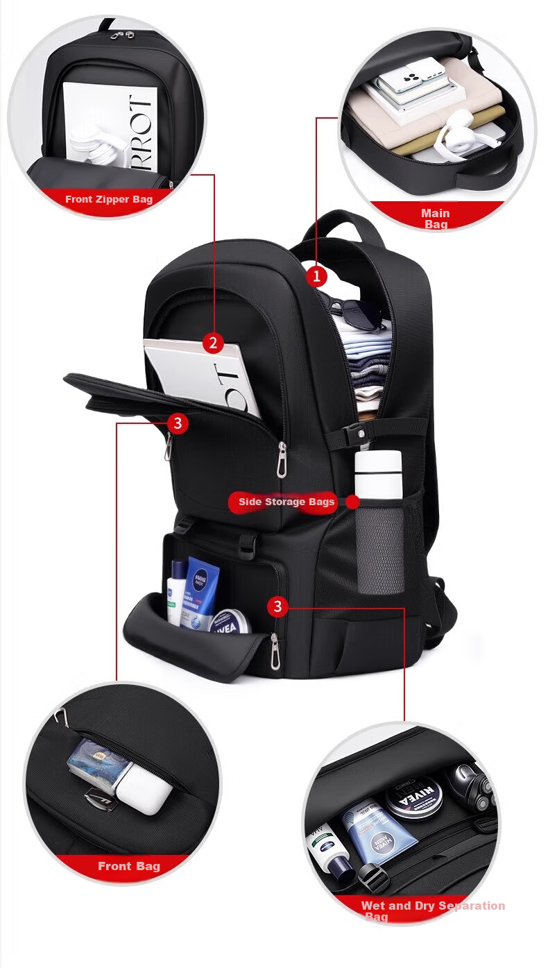 Huili Men's Large Capacity Backpack, Multifunctional Business Travel Bag, Outdoor Hiking Pack, Casual Business Luggage Backpack 8