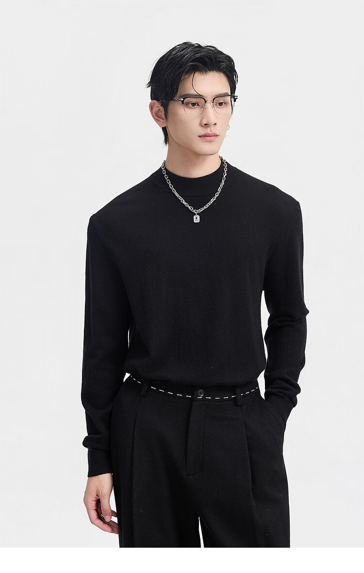 Earl Zuoer [Lycra Tencel Wool] Early Winter 25 Crew Neck Pullover Knit Base Shirt Men's Solid Loose Sweater 14