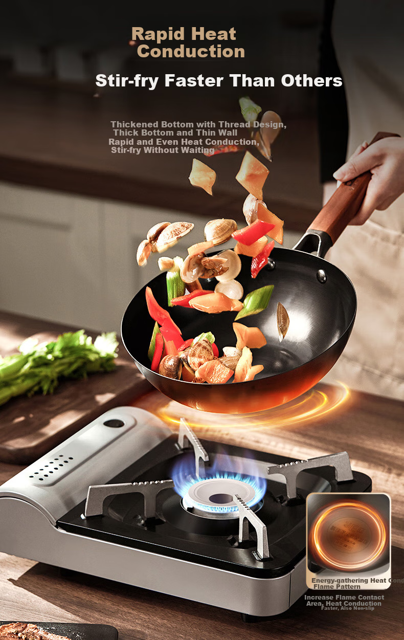 Zhongkang Large Belly Pot [Douyin Trend], Iron Wok Deep Nitrogen Non-Coated Preheated Small Iron Pot, Suitable for Gas And Open Flame, 28cm 10