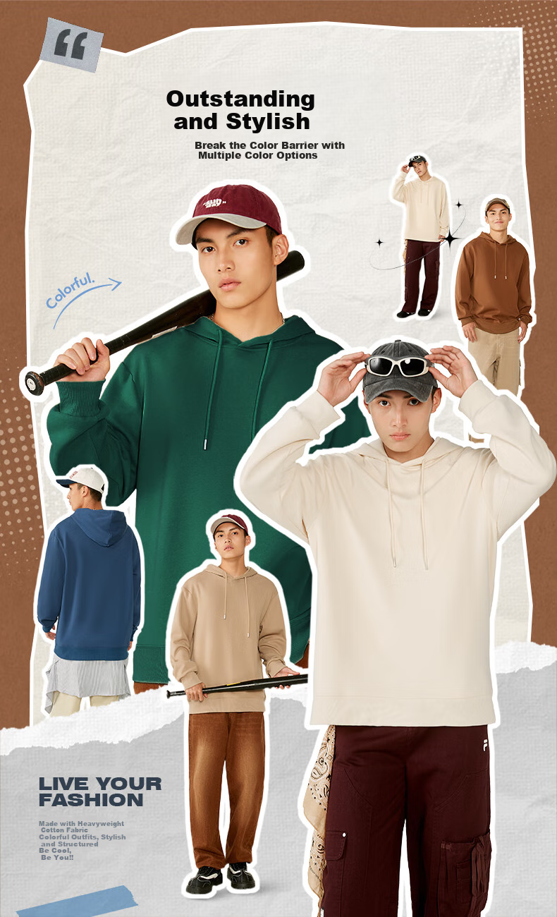 JEANSWEST LIFE Men's Hooded Sweatshirt, Spring And Autumn Heavy Cotton Casual Loose Top, Youth Trendy Versatile Jacket 2