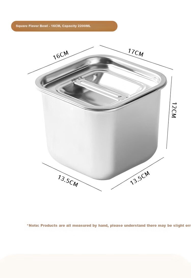 Baijie Stainless Steel Seasoning Container, Square Spice Jar, Lard Canister, Oil Bowl, Home Kitchen Jam Pot, Condiment Storage Box 6