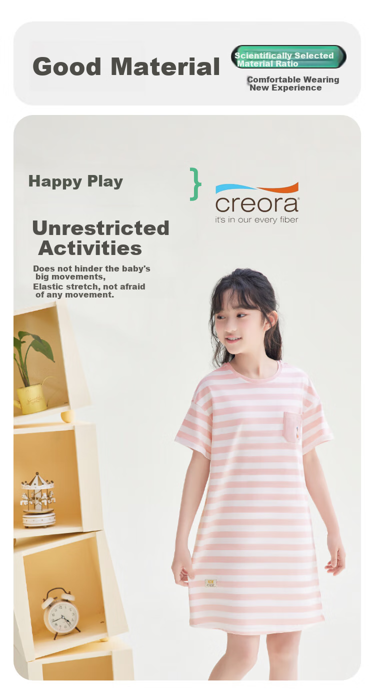 Hodohome [Same As in Mall], Children's Pajamas for Girls, Size 40S Cotton-Spandex Sweet Cute Nightgown, Breathable Dress 322, 130 3
