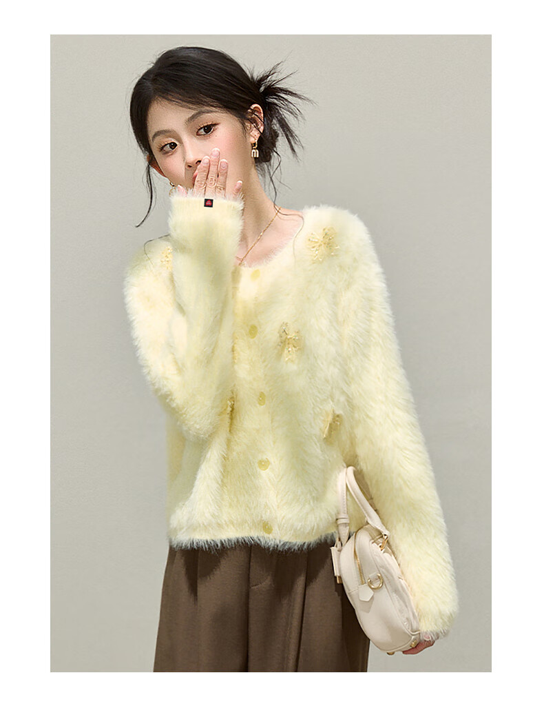 :CHOCOOLATE IT Bow Knit Sweater Women's Spring Autumn New Design Chanel Style Cardigan Pink One Size 9