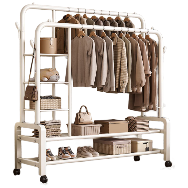 Yi Mo Floor Standing Coat Rack Bedroom Dedicated Clothes Hanger Dormitory Living Room Storage Thickened Double Bar Single Layer Clothes Drying Rack