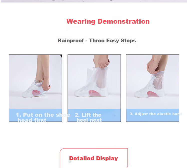 BWNK Waterproof Shoe Covers, Thick Rain Boots, Portable Non-Slip Wear-Resistant Rain Boots, White, Size XL 17