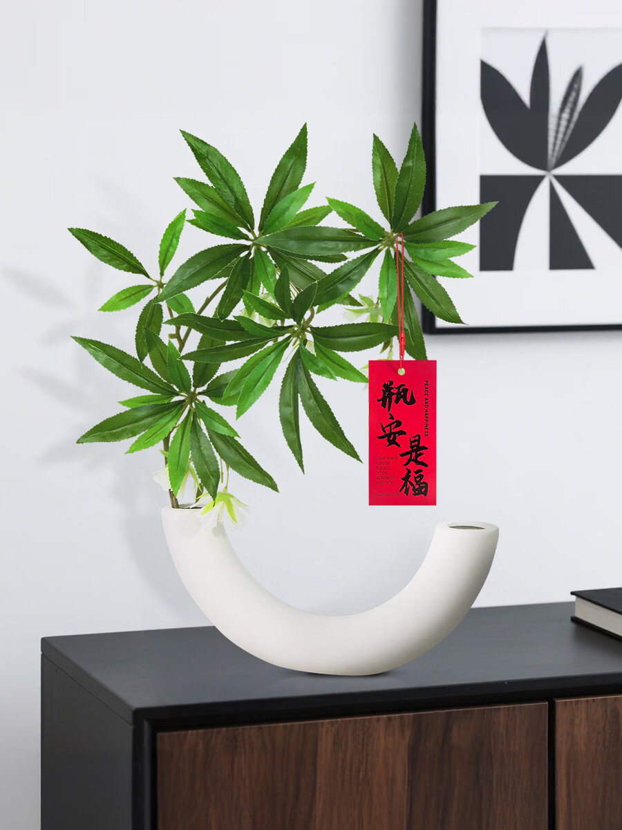 Qiju Yaji Artificial Green Plant Water Stone Banyan Entrance Hall Homestay Tea Room INS Style Decorative Indoor Landscape Ornament with Vase 20351 4