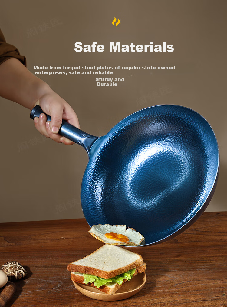 Yantiejiang Iron Wok, Round Bottom, Non-Coated Pure Iron Pan for Home Cooking, Suitable for Gas Stove, Traditional Style, Pre-Seasoned, 30cm 6