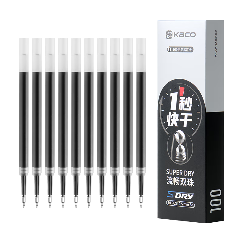 KACO SDRY 100 Gel Pen Refill ST Tip 0.5mm Black (Single Bag) 10 Pieces Color Box Packaging