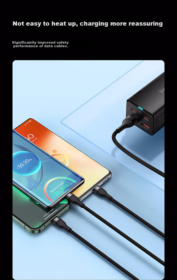 Baseus Data Cable Three-In Charging Cable 6A Fast Charging 100W/66W Huawei Honor Charging Cable Compatible with Apple 8-14 Type-C Android Phones Xiaomi One-To Car Charger 4