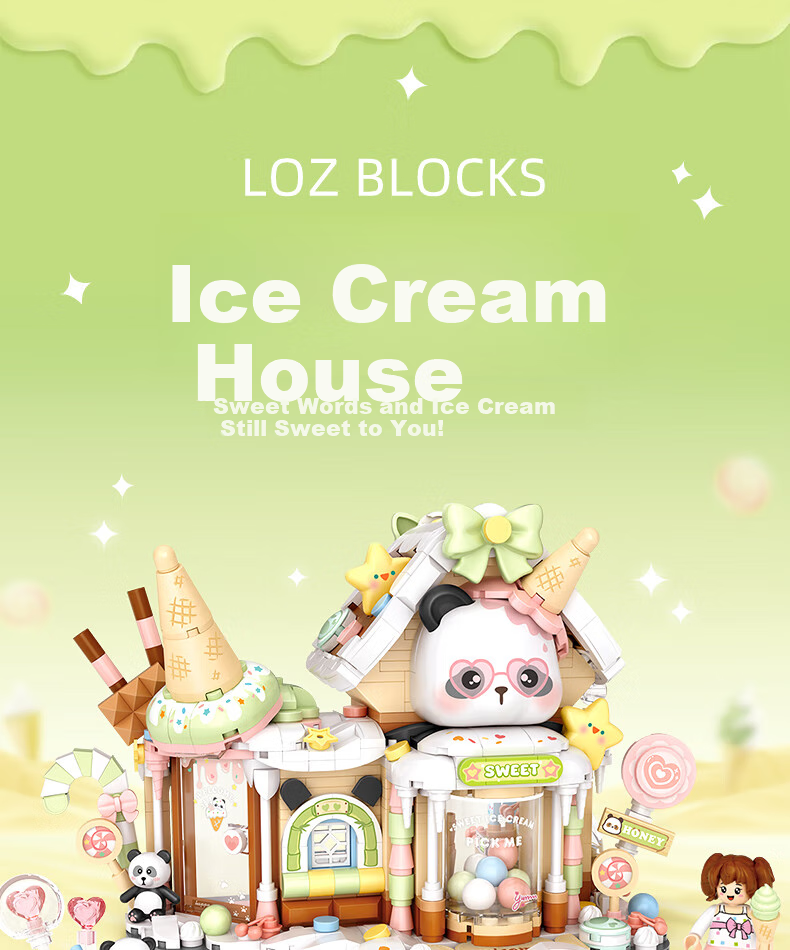 Loz Building Blocks, Panda Street View Store, Boys And Girls Children's Mid-Autumn Festival Gift, Gift 1380 Ice Cream House 1