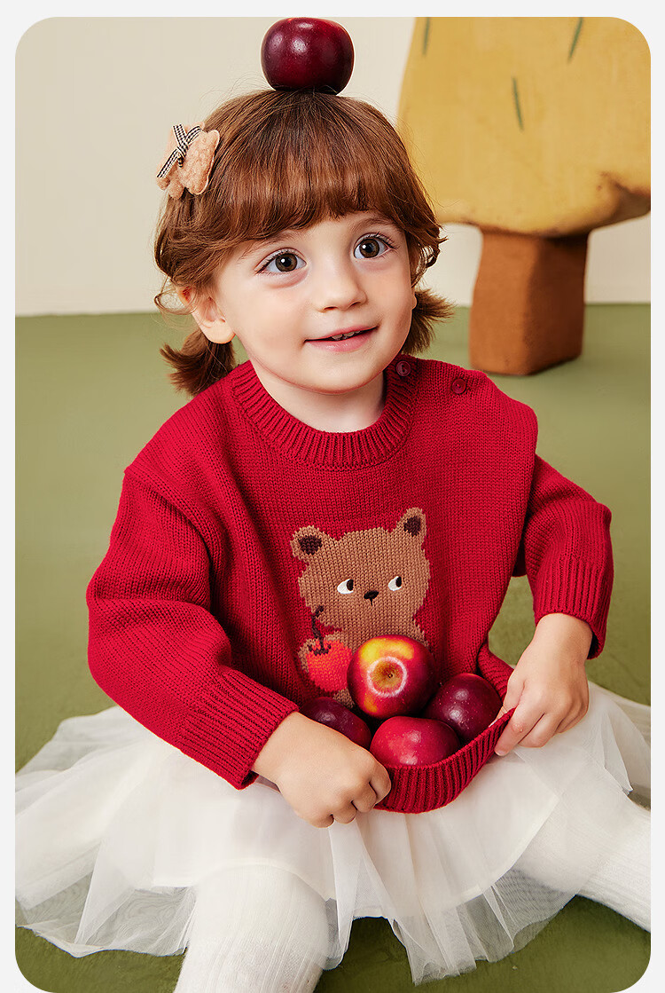 Minibala Bala Children's Baby Sweater Soft Skin-Friendly Non-Deforming Red Christmas Sweater [Artist Collaboration] 8