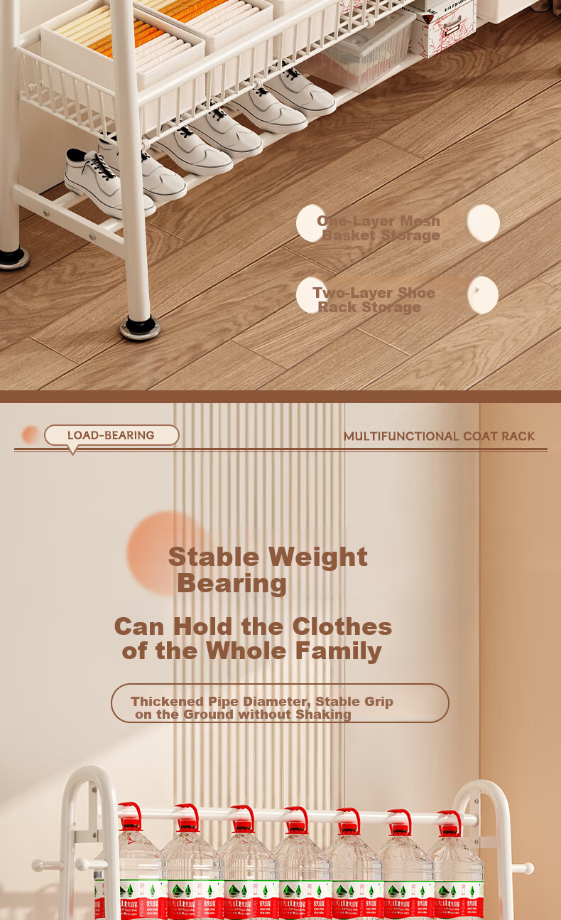 BIX Floor-Standing Clothes Rack for Bedroom, Home Drying Rack, Simple Coat And Hat Stand, Indoor Balcony Clothes Hanger, 1.2m, White 8