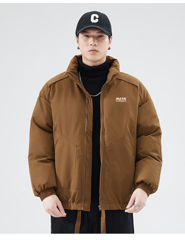 FAIRWHALE Men's Cotton Jacket Autumn Winter Casual Stand Collar Thickened Warm Outdoor Puffer Coat Dark Gray 3XL 5