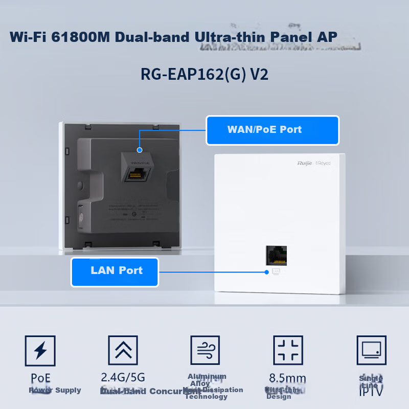 Wi-Fi 6 Роутер Ruijie RG-EAP162(G)V2, двухдиапазонный 1800M, для дома и офиса, белый