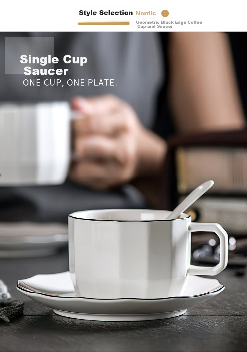 Youlaifu European Style Gold Rim Ceramic Coffee Cup Set 6 Cups 6 Saucers 6 Spoons Red Tea Mug Gift Box 3