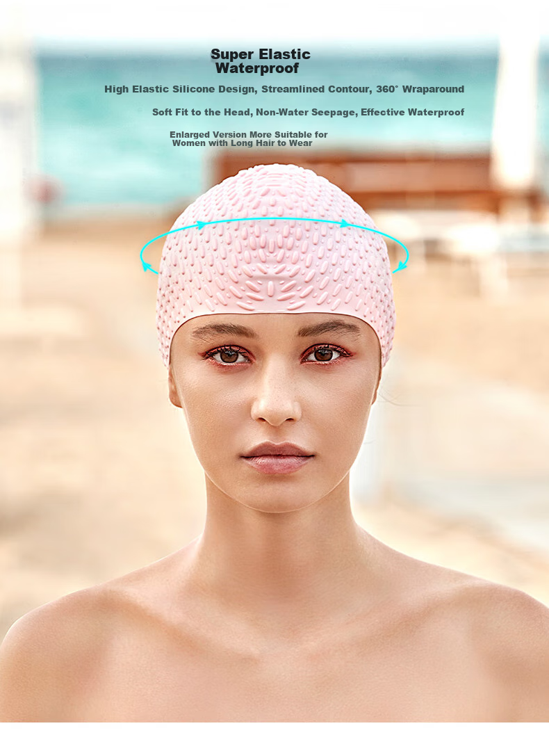 BALNEAIRE High-End Extra-Large Fashionable Bubble Swim Cap, Ultra-Elastic Waterproof Ear Protection, Large Swimming Pool Swim Cap, Ice Cream Pink 2