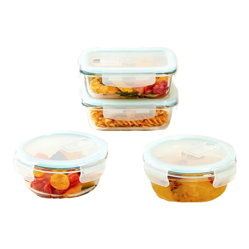 Xilekou Cilock Glass Lunch Boxes for Office Workers, Brown Rice Storage Containers, Freezer Boxes, Weight Loss Meal Prep Containers, 4-Piece Set