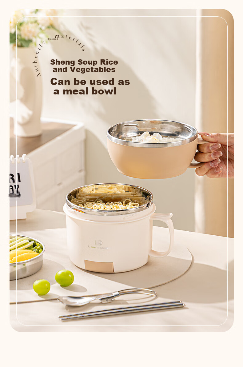 Guangyi 304 Stainless Steel Student Lunch Box, Fast Food Cup with Lid, Three-Layer Noodle Bowl, Comes with Spoon And Chopsticks, Green GY7353 9
