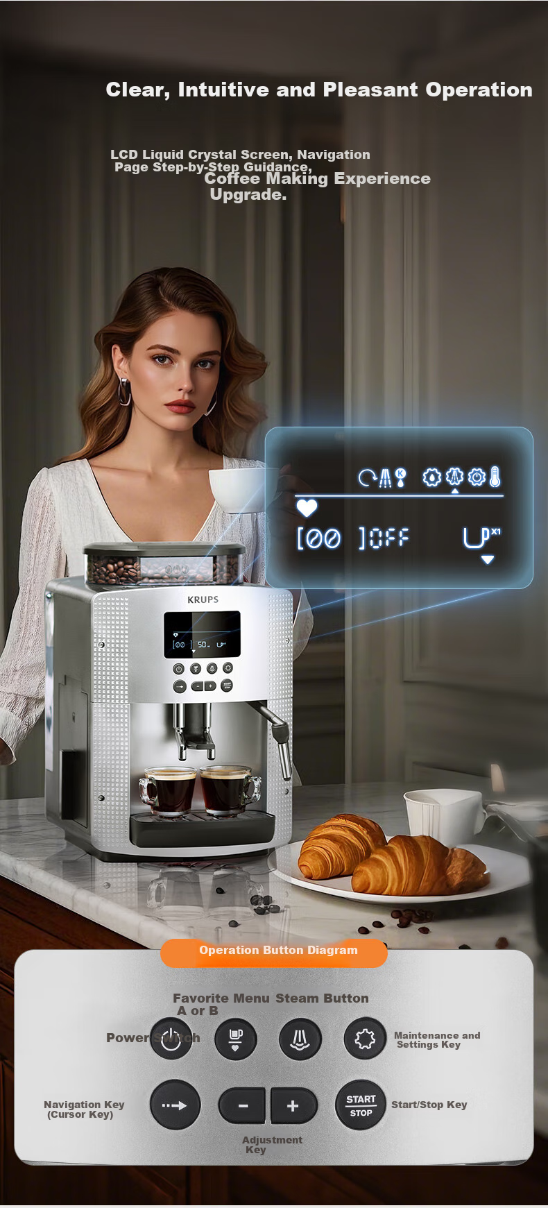 Krups German Coffee Machine for Home/office Use, Fully Automatic Espresso Maker with Built-In Grinder, European Import EA815E80 (Silver) 8