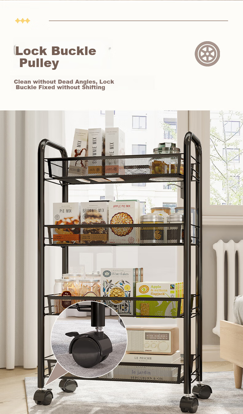 Nanye Small Cart Storage Rack Multi-layer Mobile Household Children's Snack Storage Rack with Hooks ZWC-1 6