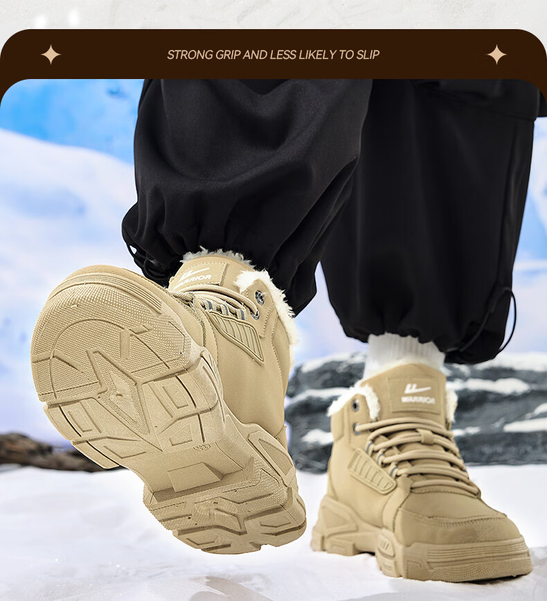 Warrior Official Men's Snow Boots Fleece Lined Thickened Northeast Warm Martin High Top Cotton Shoes 212N Khaki Size 43 6