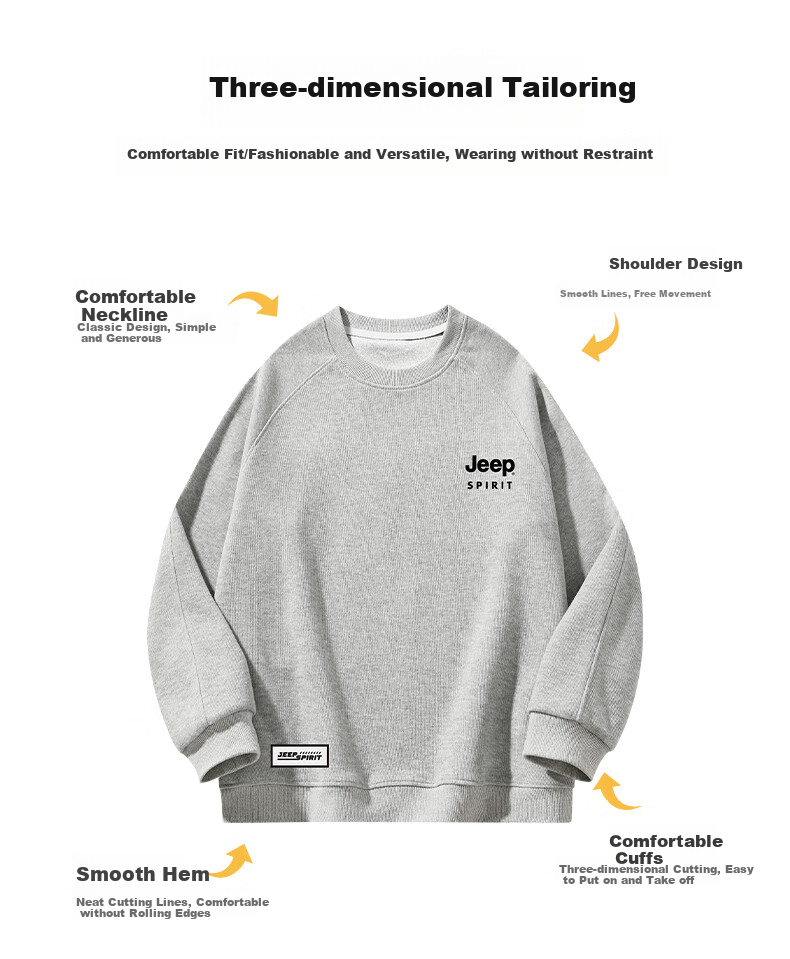 JEEP SPIRIT Sweatshirt for Men, Spring And Autumn Thick Warm Long-Sleeve T-Shirt, Fashionable Loose Athletic Casual Menswear, Light Gray XL 3
