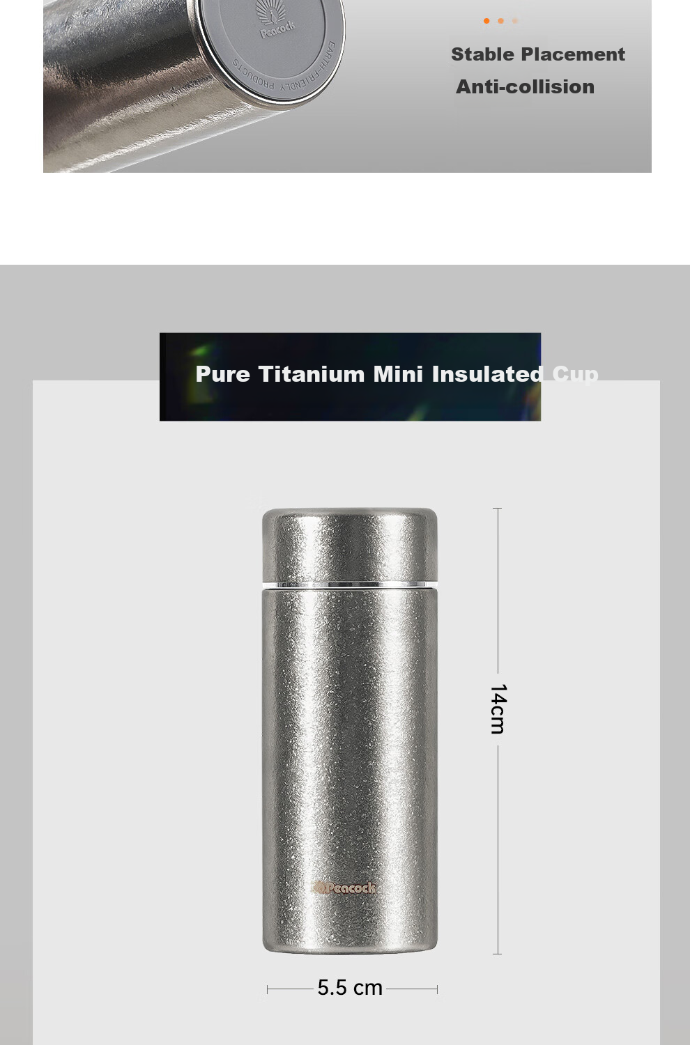 Peacock [Mid-Autumn Festival Gift] Stylish Pure Titanium Mini Insulated Mug, Portable Pocket Cup, Travel Cup 12