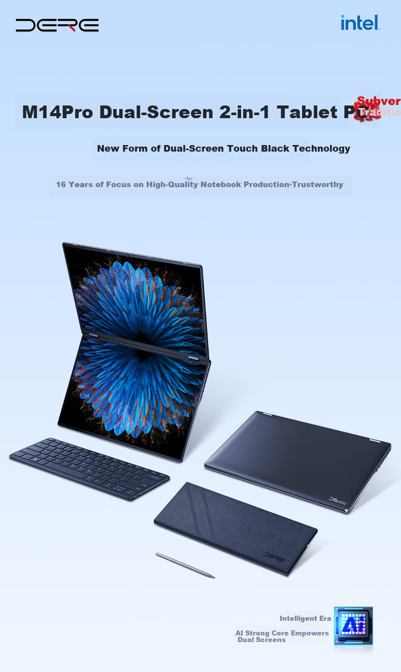 Dere Subsidized Tablet Dual-Screen Touch Two-In Computer Windows System for Students, Business Office Design, Stock Trading Entertainment, Lightweight Flip-Fold (8GB + 256GB) 2