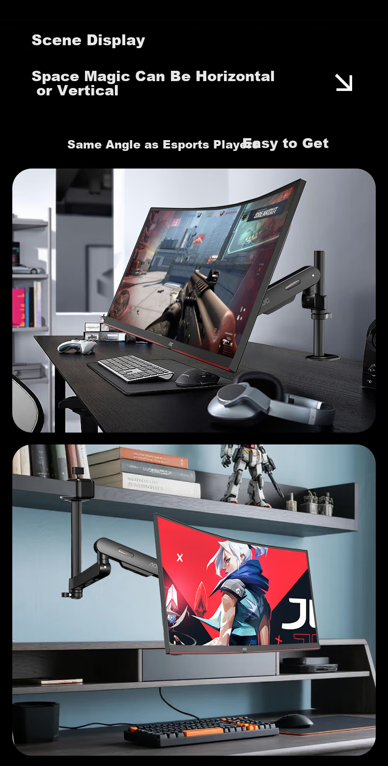 AOC AM700 Monitor Arm Accessory Desktop Rotating Adjustable Mechanical Arm Computer Desk Mount Mechanical Spring Display Stand Accessory AM701B Black 10